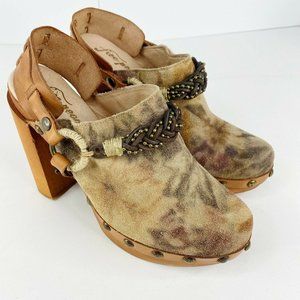 Free People Platform Clogs Wooden Heel Slingback